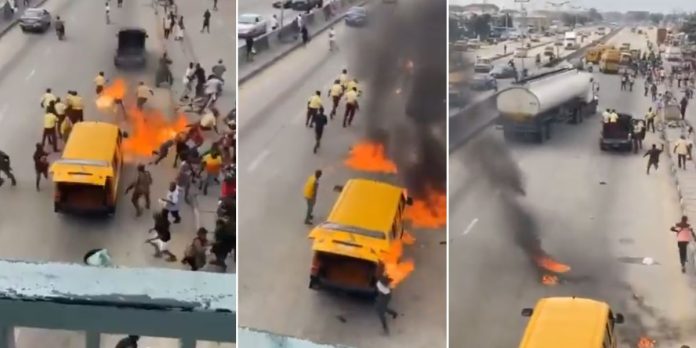 LASTMA Official Set ablaze By Commercial Bus Driver In Lagos