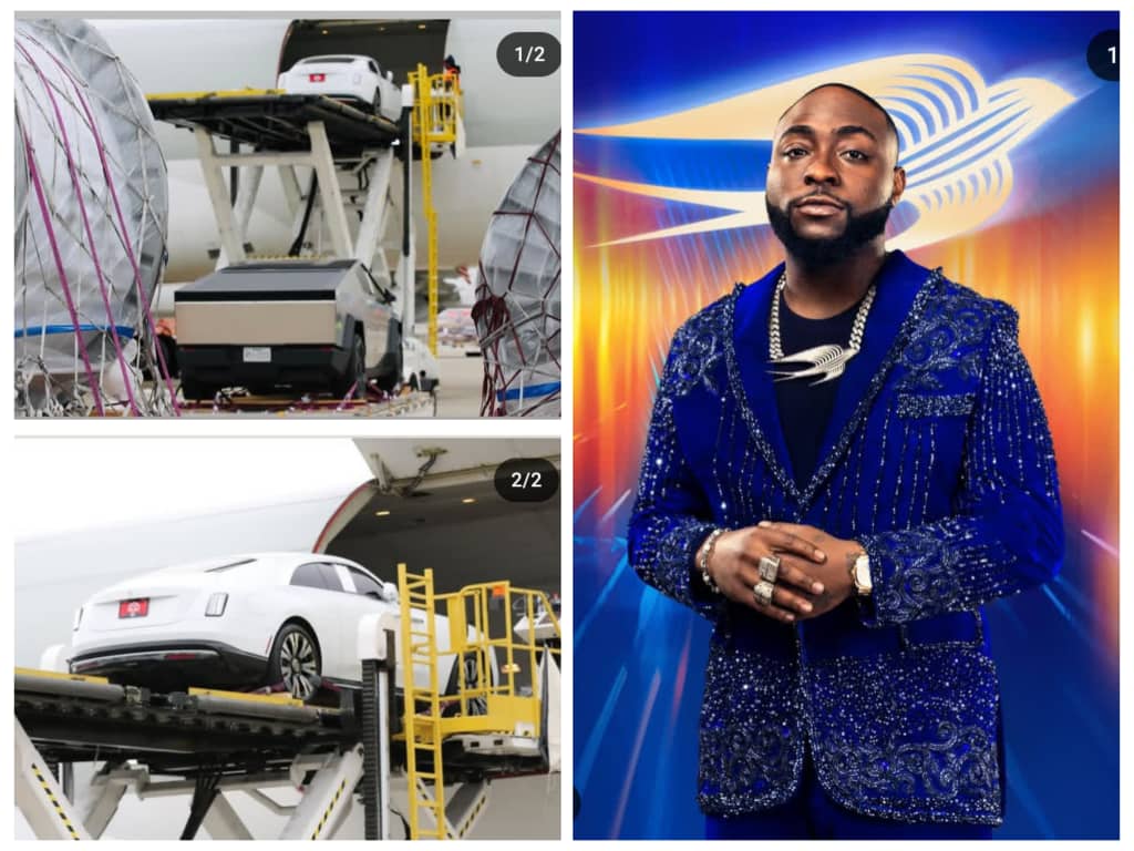 Reactions Trails As Singer Davido Ships His Multimillion naira New Rolls Royce And Tesla Cybertruck Cars To Nigeria